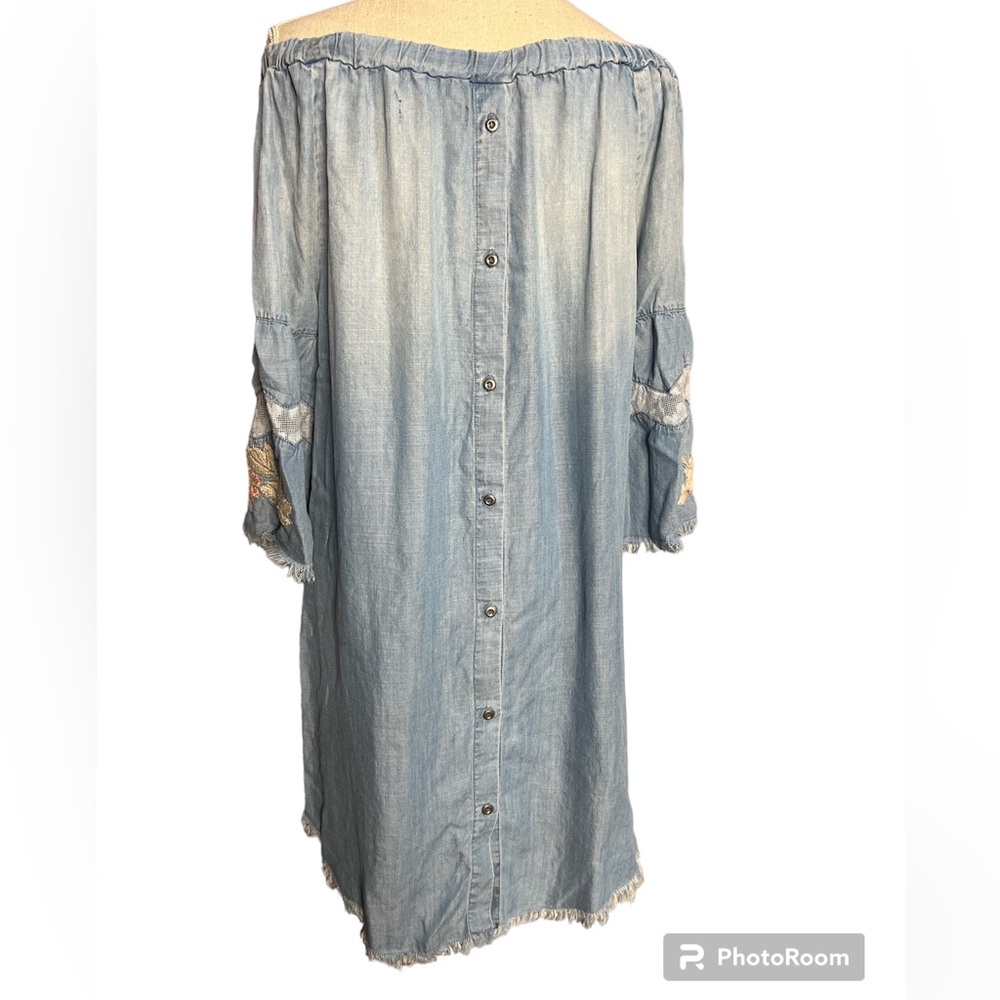 Billy T Cold Shoulder Button Down Back Denim Dress - image 3